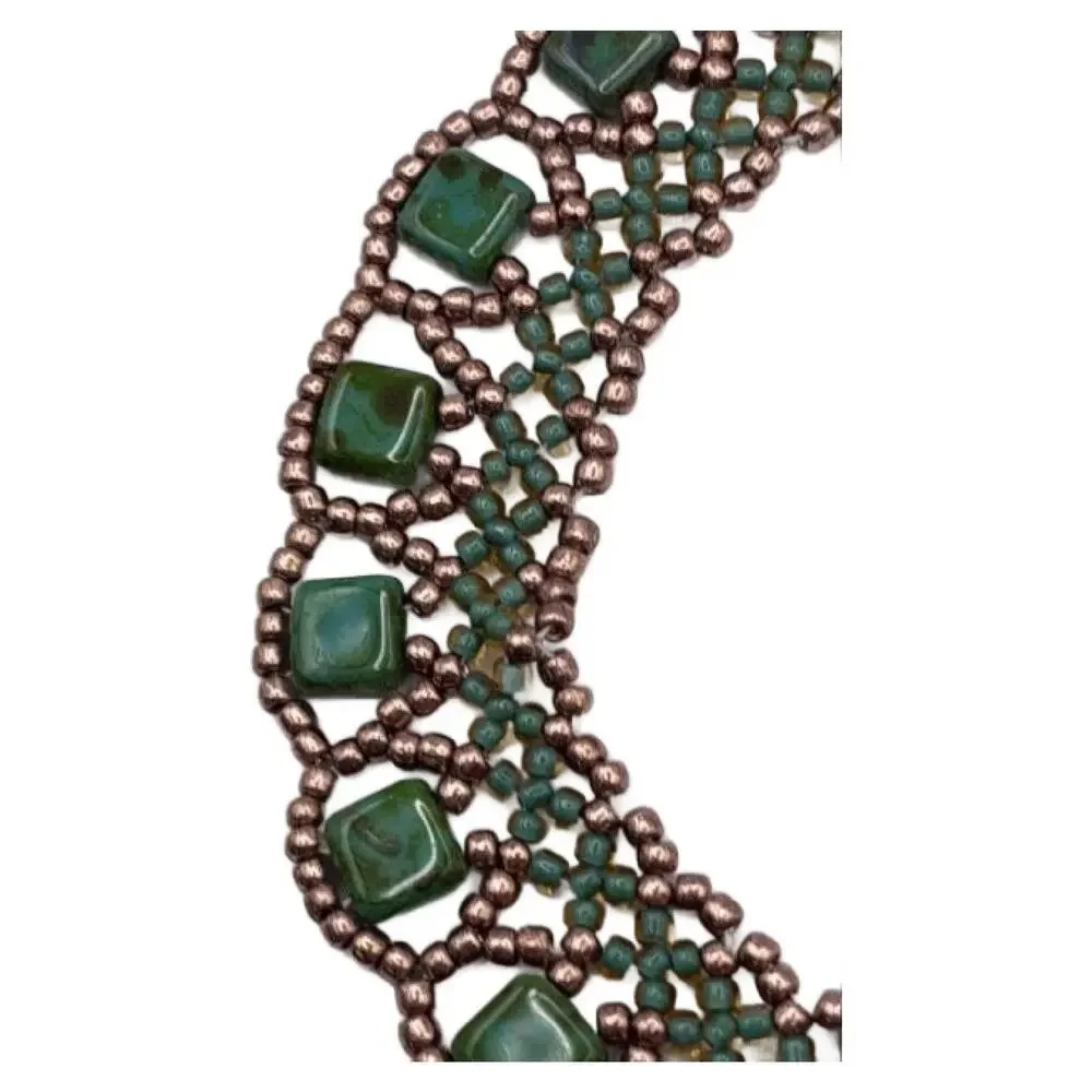 Vintage Green Glass Bead Collar Necklace, Egyptian Revival - Picture 9 of 11